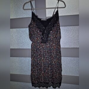 Dex Black Floral Lace-Trim Mini Dress